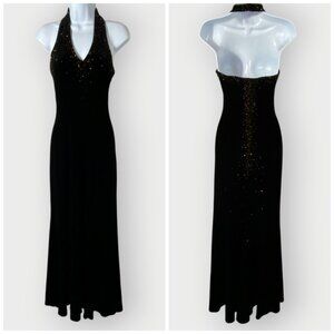 Vtg Y2K Niki Livas Dress | 2 | Black Velvet Sequin Bead | Gala Holiday Party